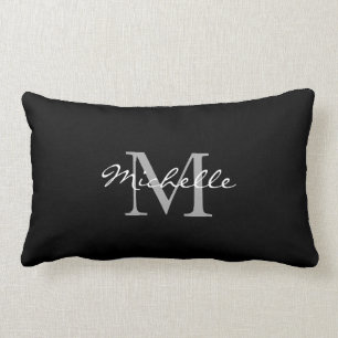 Modern black personal monogram name lumbar cushion