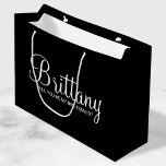 Modern Black Personalised Bridesmaid Proposal Large Gift Bag<br><div class="desc">Modern Personalised Bridesmaid Proposal Gift Bag
featuring personalised bridesmaid's name in white modern script font style with title in white modern sans serif font style on black background.

Also perfect for maid of honour,  flower girl and more.</div>