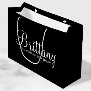 Modern Black Personalised Bridesmaid Proposal Large Gift Bag