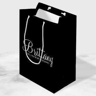 Modern Black Personalised Bridesmaid Proposal Medium Gift Bag