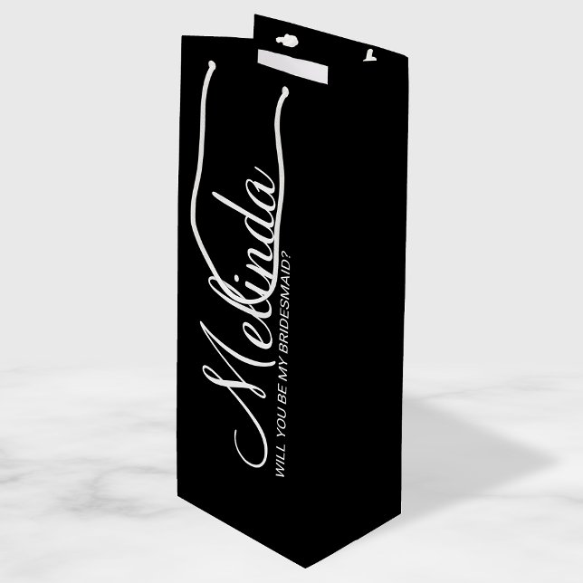 Modern Black Personalised Bridesmaid Proposal Wine Gift Bag (Creator Uploaded)
