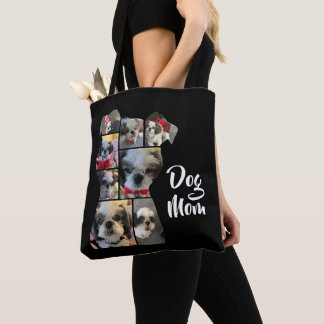 Modern Black Personalised Dog Mum Photo Collage Tote Bag