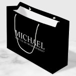 Modern Black Personalised Groomsman Proposal Large Gift Bag<br><div class="desc">Modern Black Personalised Groomsman Proposal Gift Bag
featuring personalised groomsman's name and custom text in white classic serif font style on black background.

Also perfect for bridesmaid,  maid of honour,  flower girl,  best man,  ring bearer and more.</div>