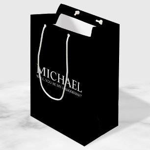 Modern Black Personalised Groomsman Proposal Medium Gift Bag