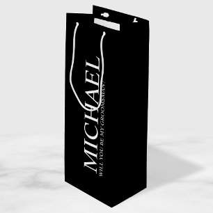 Modern Black Personalised Groomsman Proposal Wine Gift Bag
