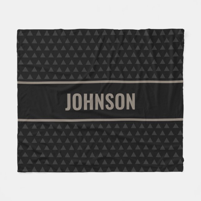 Modern Black Personalised Last Name Fleece Blanket (Front (Horizontal))