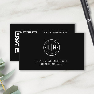 Modern Black Personalised Logo QR Business Card