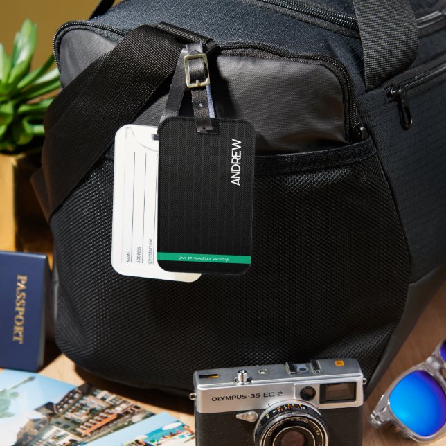Modern Black Personalised  Luggage Tag (Front & Back)