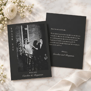 Modern Black Personalised Message Photo Wedding Thank You Card