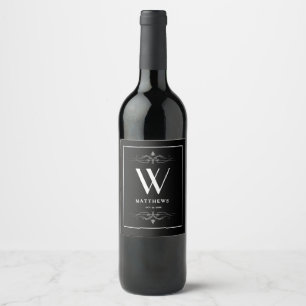 Modern Black Personalised Monogram and Name Wine L Label