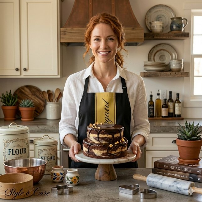 Modern Black Personalised Name Apron Stylish Desig (Modern Black Personalized Name Apron Stylish Design)