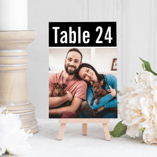Modern Black Pet Photo Wedding Table Number
