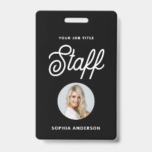Modern Black Photo and Trendy Script ID Badge