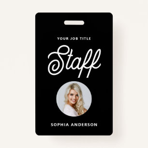 Modern Black   Photo and Trendy Script ID Badge