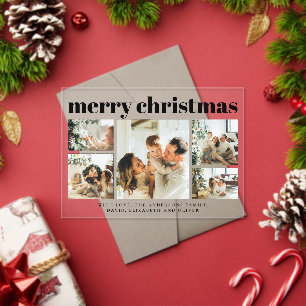 Modern Black Photo Collage Christmas Holiday  Card Acrylic Invitations