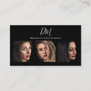 Modern black photo collage trendy makeup artist business card