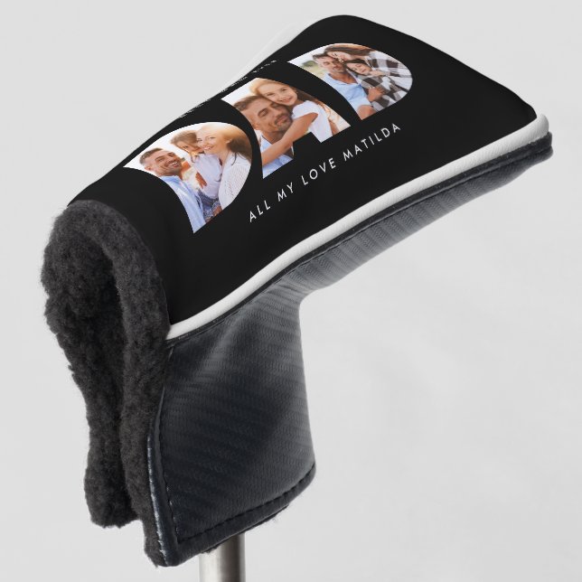 Modern Black Photo Golf Personalised Gift for Dad Head Cover (3/4 Front)