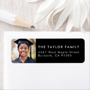 Modern Black Photo Graduation Return Address