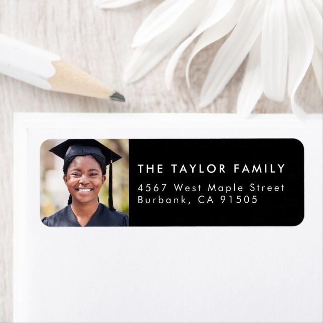 Modern Black Photo Graduation Return Address (Insitu)