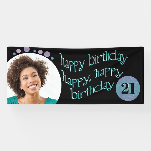 Modern Black Photo Happy Birthday Banner (Horizontal)
