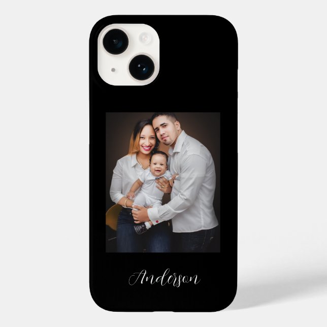 Modern Black Photo Initial Monogram Case-Mate iPhone Case (Back)