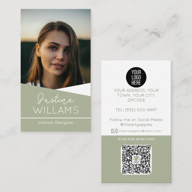modern black Photo logo QR code professional Business Card (Front/Back)