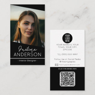 modern black Photo logo QR code professional Business Card