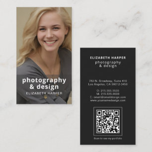 Modern Black Photo QR Code Professional Elegant Business Card