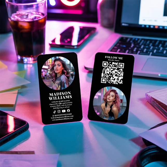 Modern Black Photo QR Code Social Media Influencer Business Card (Modern Black Photo QR Code Social Media Influencer)