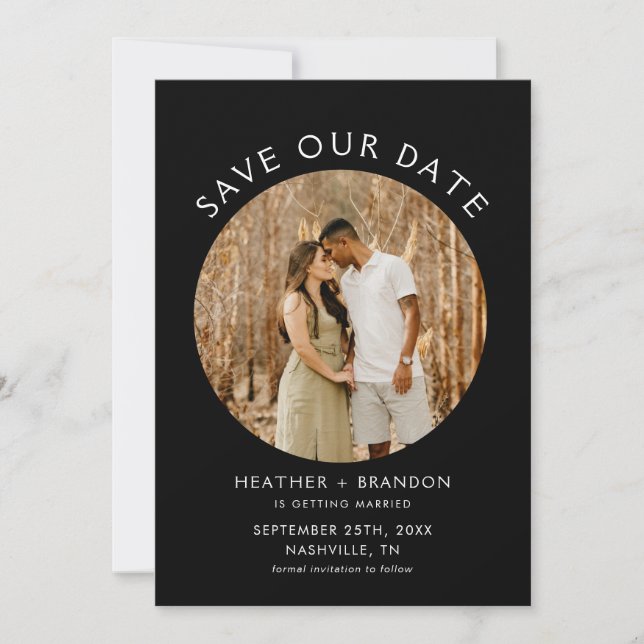 Modern Black Photo Save Our Dates Invitations (Front)