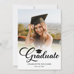 Modern Black Photo Script Graduation Party Invitation