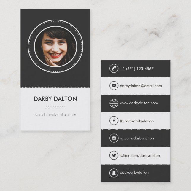 Modern Black Photo Social Media Business Card (Front/Back)