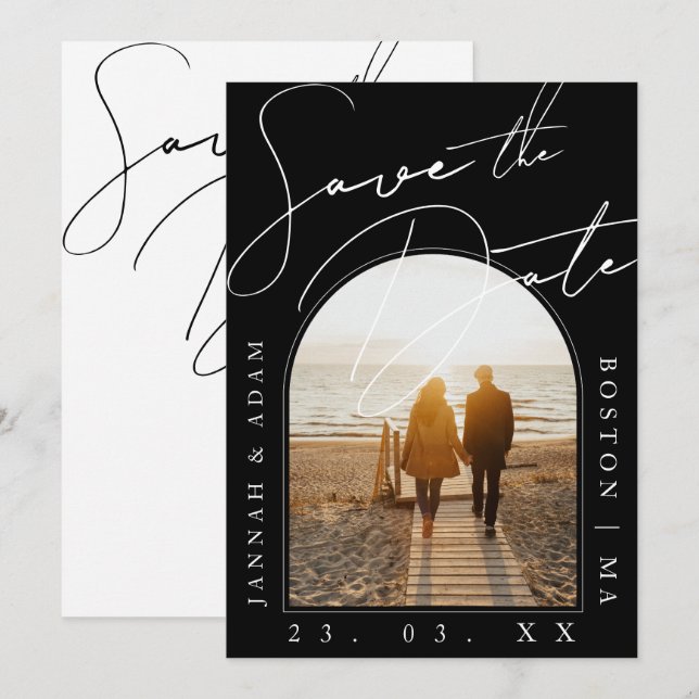 Modern Black Photo Wedding Save the Date (Front/Back)