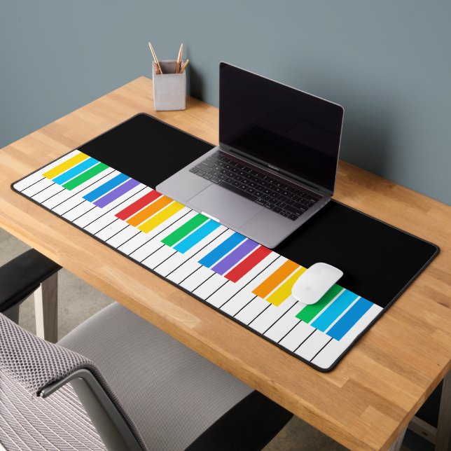 Modern Black Piano Colourful Keyboard Personalised Desk Mat (Office 2)