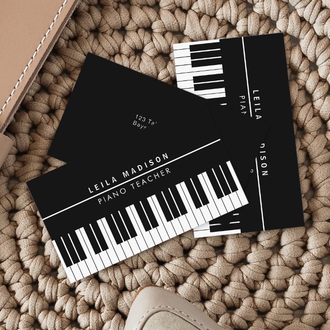 Modern Black Piano Keyboard Teacher  Business Card (Make an impact with these professional business cards, showcasing your brand and credibility.)