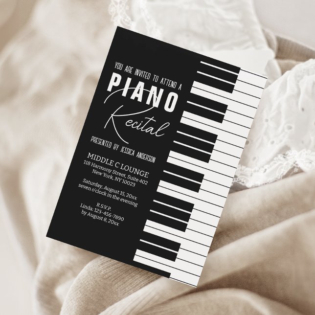 Modern Black Piano Recital Invitation Card (Make your recital unforgettable with a timeless piano invitation that sets the perfect tone!)