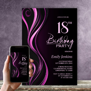 Modern Black Pink 18th Birthday Party Invitation