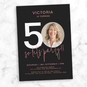 Modern Black Pink 50th Birthday  Invitation