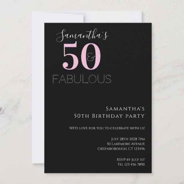 Modern Black Pink 50th Birthday Party Invitation (Front)