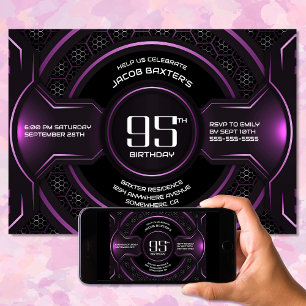 Modern Black Pink 95th Birthday Party Invitation