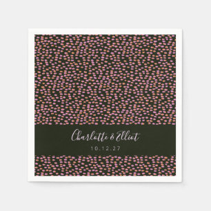 Modern Black Pink Abstract Dotted Custom Wedding Napkin