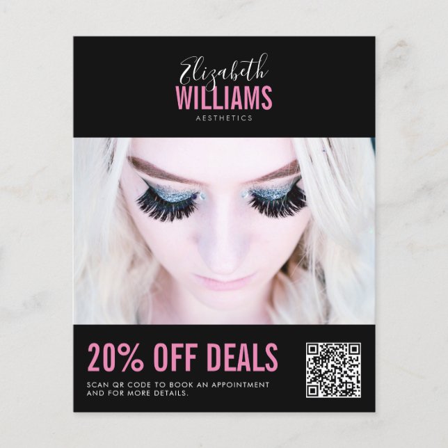 Modern Black Pink Beauty Salon Promo Deals QR Code Flyer (Front)