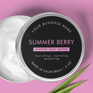 Modern Black & PInk Body Butter Cosmetic Jar Lid Classic Round Sticker