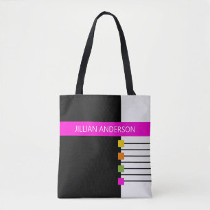 Modern Black Pink Colour Blocked Monogrammed Tote Bag