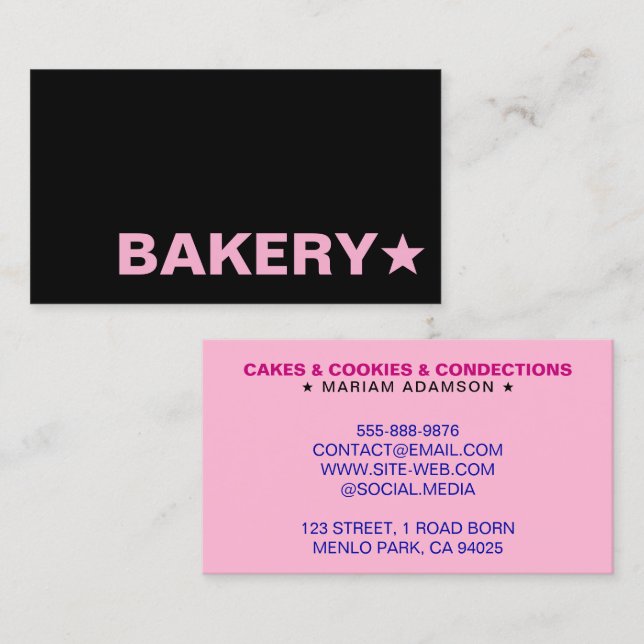 Modern Black & Pink Colour | Customisable Bakery Business Card (Front/Back)