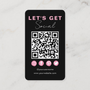 Modern Black Pink Connect With Us QR Code Business Card