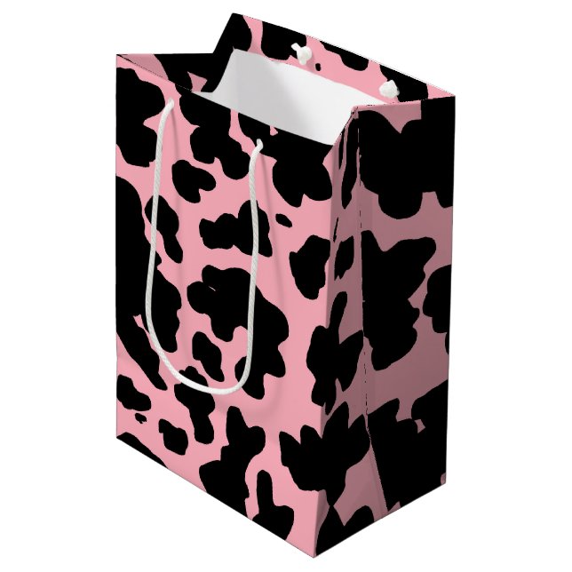 Modern Black Pink Cow Skin Texture Animal Print   Medium Gift Bag (Front Angled)