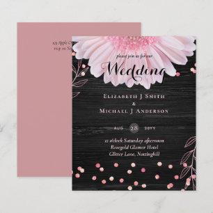 Modern Black Pink Daisy Wedding