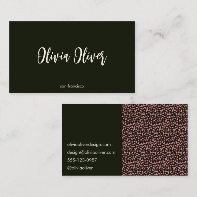 Modern Black Pink Dots Script Calligraphy Chic Business Card (Front/Back)