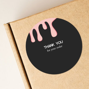 Modern Black Pink Drip Beauty Salon Thank You Classic Round Sticker